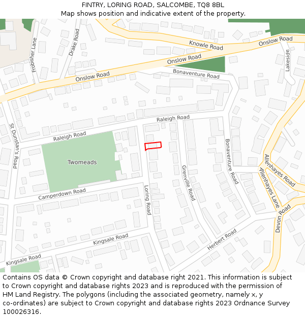 FINTRY, LORING ROAD, SALCOMBE, TQ8 8BL: Location map and indicative extent of plot