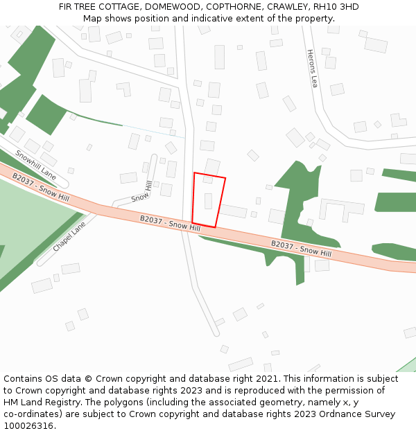 FIR TREE COTTAGE, DOMEWOOD, COPTHORNE, CRAWLEY, RH10 3HD: Location map and indicative extent of plot