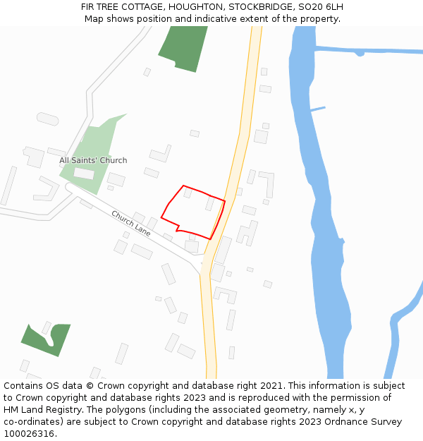 FIR TREE COTTAGE, HOUGHTON, STOCKBRIDGE, SO20 6LH: Location map and indicative extent of plot