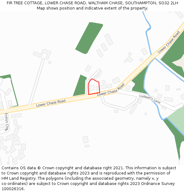 FIR TREE COTTAGE, LOWER CHASE ROAD, WALTHAM CHASE, SOUTHAMPTON, SO32 2LH: Location map and indicative extent of plot