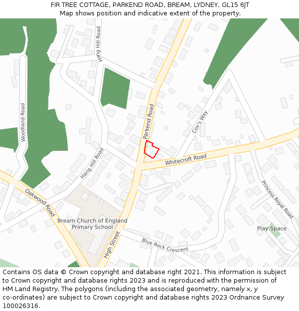 FIR TREE COTTAGE, PARKEND ROAD, BREAM, LYDNEY, GL15 6JT: Location map and indicative extent of plot