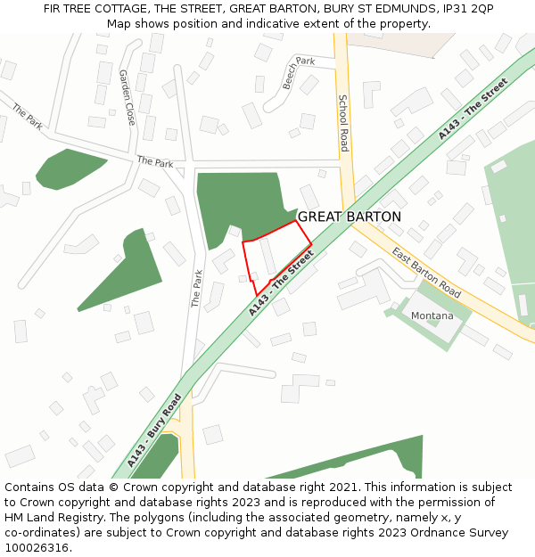 FIR TREE COTTAGE, THE STREET, GREAT BARTON, BURY ST EDMUNDS, IP31 2QP: Location map and indicative extent of plot