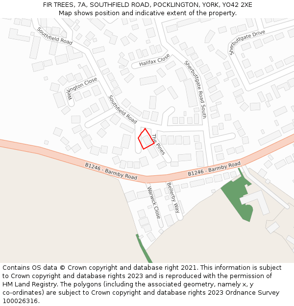 FIR TREES, 7A, SOUTHFIELD ROAD, POCKLINGTON, YORK, YO42 2XE: Location map and indicative extent of plot