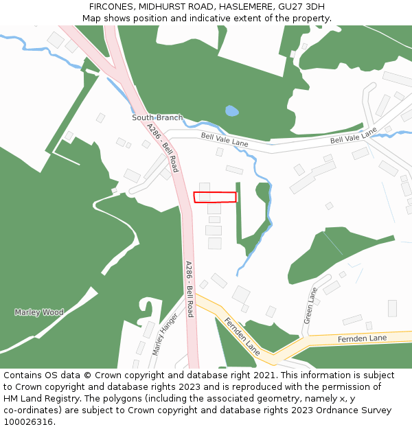 FIRCONES, MIDHURST ROAD, HASLEMERE, GU27 3DH: Location map and indicative extent of plot