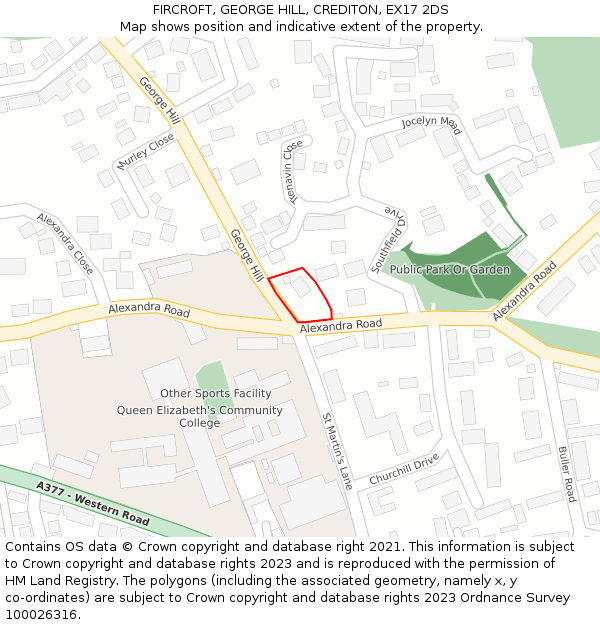 FIRCROFT, GEORGE HILL, CREDITON, EX17 2DS: Location map and indicative extent of plot