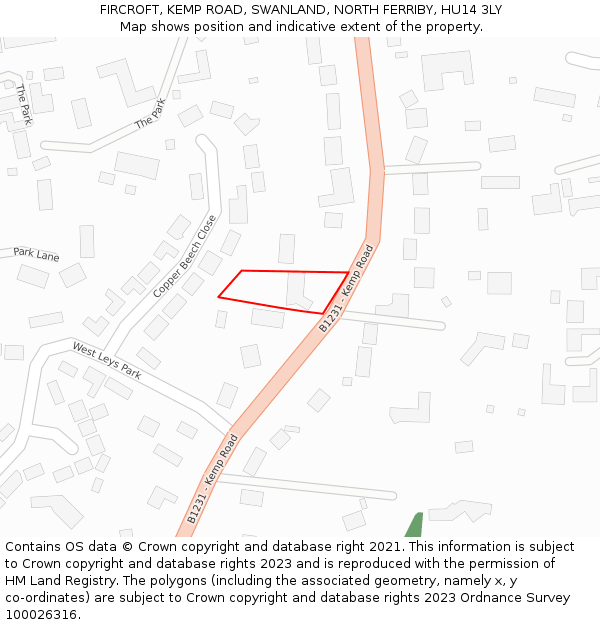 FIRCROFT, KEMP ROAD, SWANLAND, NORTH FERRIBY, HU14 3LY: Location map and indicative extent of plot