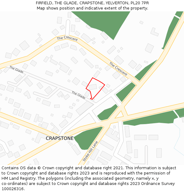 FIRFIELD, THE GLADE, CRAPSTONE, YELVERTON, PL20 7PR: Location map and indicative extent of plot