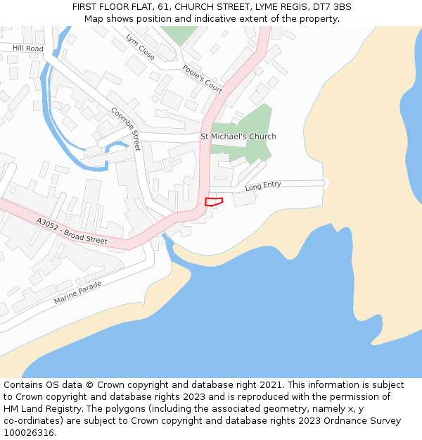 FIRST FLOOR FLAT, 61, CHURCH STREET, LYME REGIS, DT7 3BS: Location map and indicative extent of plot