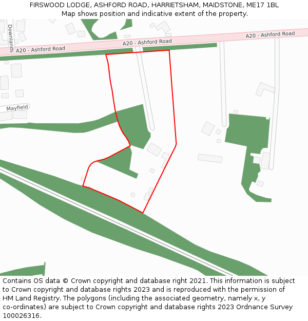 FIRSWOOD LODGE, ASHFORD ROAD, HARRIETSHAM, MAIDSTONE, ME17 1BL: Location map and indicative extent of plot