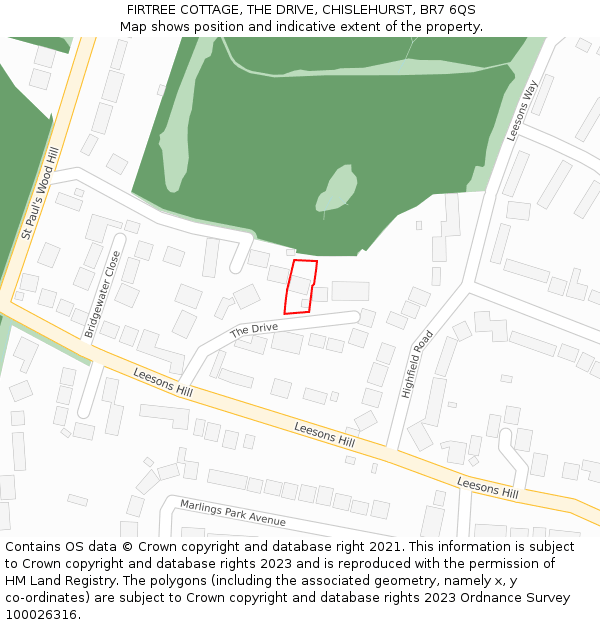 FIRTREE COTTAGE, THE DRIVE, CHISLEHURST, BR7 6QS: Location map and indicative extent of plot