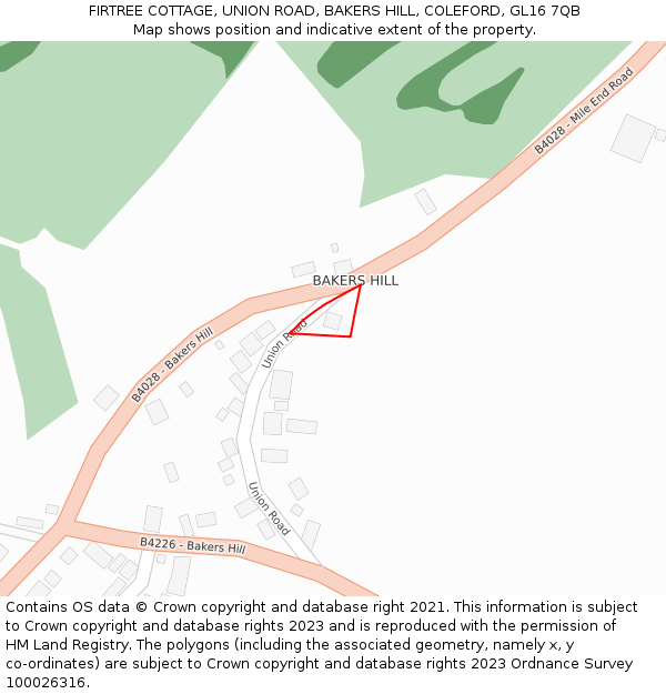 FIRTREE COTTAGE, UNION ROAD, BAKERS HILL, COLEFORD, GL16 7QB: Location map and indicative extent of plot