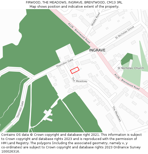 FIRWOOD, THE MEADOWS, INGRAVE, BRENTWOOD, CM13 3RL: Location map and indicative extent of plot