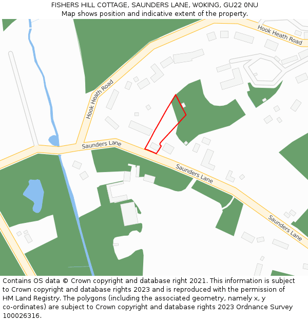 FISHERS HILL COTTAGE, SAUNDERS LANE, WOKING, GU22 0NU: Location map and indicative extent of plot