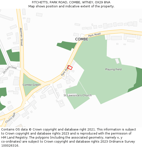 FITCHETTS, PARK ROAD, COMBE, WITNEY, OX29 8NA: Location map and indicative extent of plot