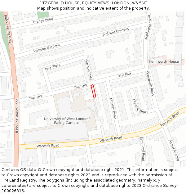 FITZGERALD HOUSE, EQUITY MEWS, LONDON, W5 5NT: Location map and indicative extent of plot