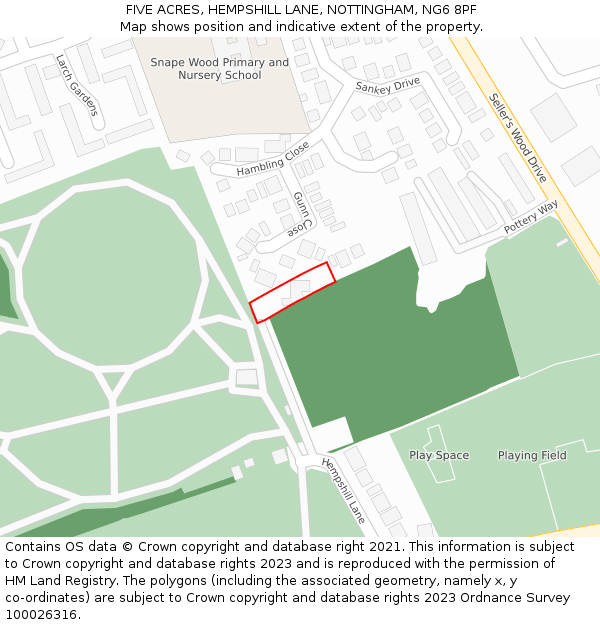 FIVE ACRES, HEMPSHILL LANE, NOTTINGHAM, NG6 8PF: Location map and indicative extent of plot