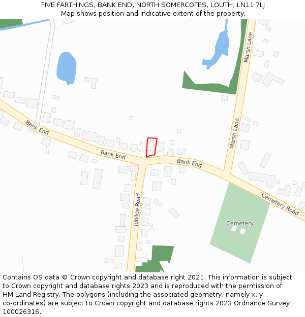 FIVE FARTHINGS, BANK END, NORTH SOMERCOTES, LOUTH, LN11 7LJ: Location map and indicative extent of plot