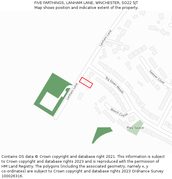 FIVE FARTHINGS, LANHAM LANE, WINCHESTER, SO22 5JT: Location map and indicative extent of plot