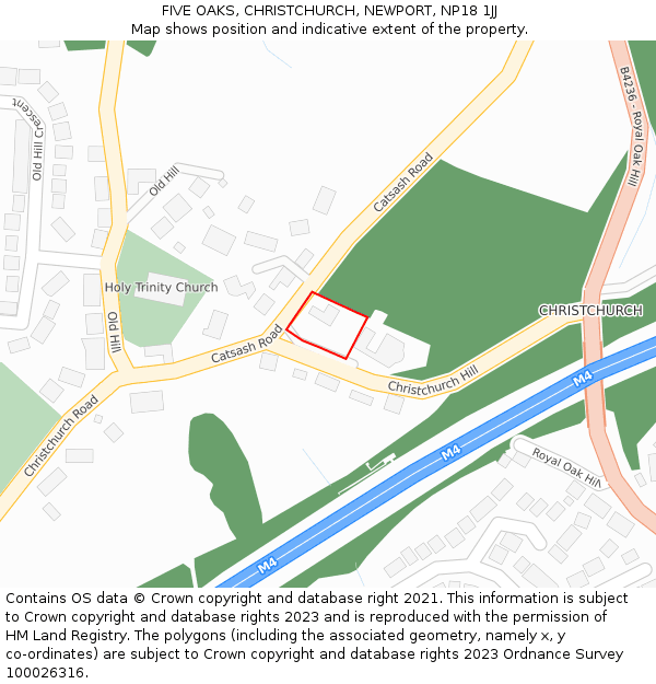 FIVE OAKS, CHRISTCHURCH, NEWPORT, NP18 1JJ: Location map and indicative extent of plot