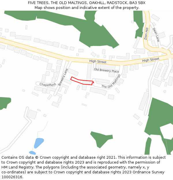 FIVE TREES, THE OLD MALTINGS, OAKHILL, RADSTOCK, BA3 5BX: Location map and indicative extent of plot