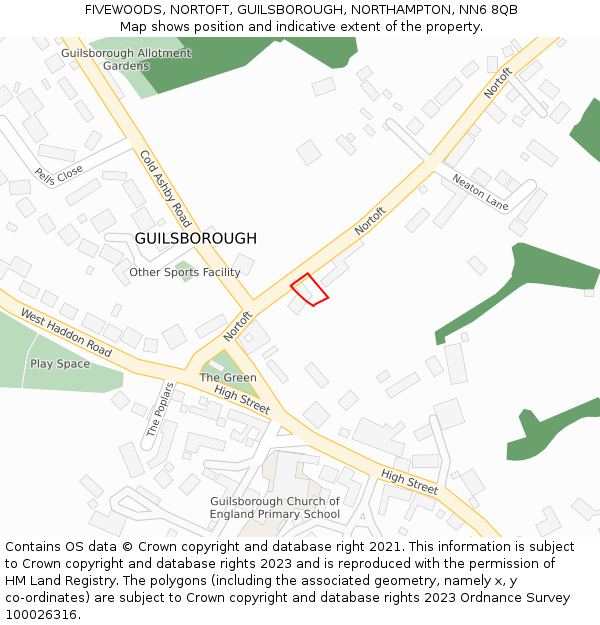 FIVEWOODS, NORTOFT, GUILSBOROUGH, NORTHAMPTON, NN6 8QB: Location map and indicative extent of plot