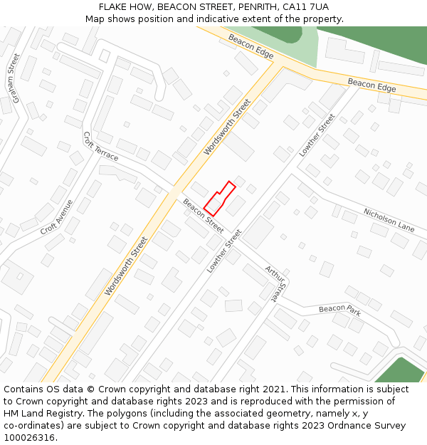 FLAKE HOW, BEACON STREET, PENRITH, CA11 7UA: Location map and indicative extent of plot