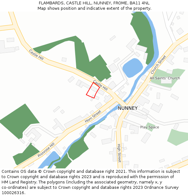 FLAMBARDS, CASTLE HILL, NUNNEY, FROME, BA11 4NL: Location map and indicative extent of plot
