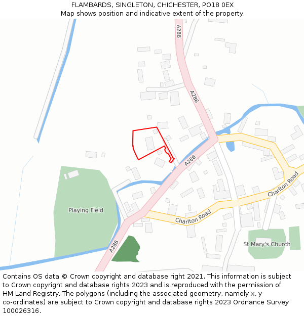 FLAMBARDS, SINGLETON, CHICHESTER, PO18 0EX: Location map and indicative extent of plot