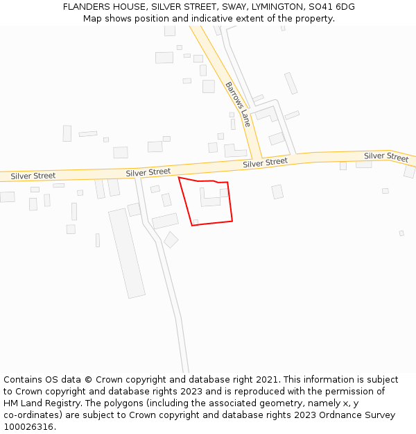 FLANDERS HOUSE, SILVER STREET, SWAY, LYMINGTON, SO41 6DG: Location map and indicative extent of plot