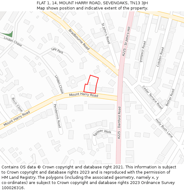 FLAT 1, 14, MOUNT HARRY ROAD, SEVENOAKS, TN13 3JH: Location map and indicative extent of plot