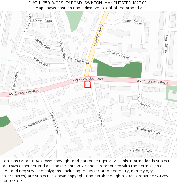 FLAT 1, 350, WORSLEY ROAD, SWINTON, MANCHESTER, M27 0FH: Location map and indicative extent of plot