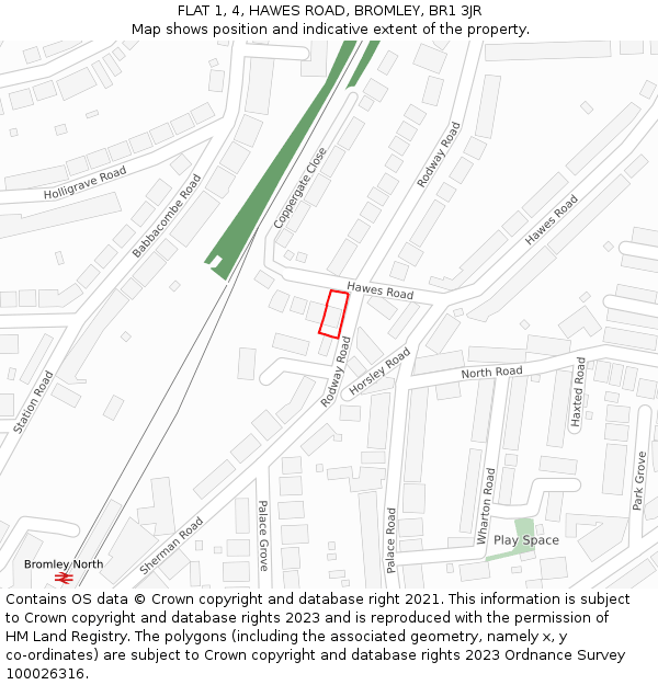FLAT 1, 4, HAWES ROAD, BROMLEY, BR1 3JR: Location map and indicative extent of plot
