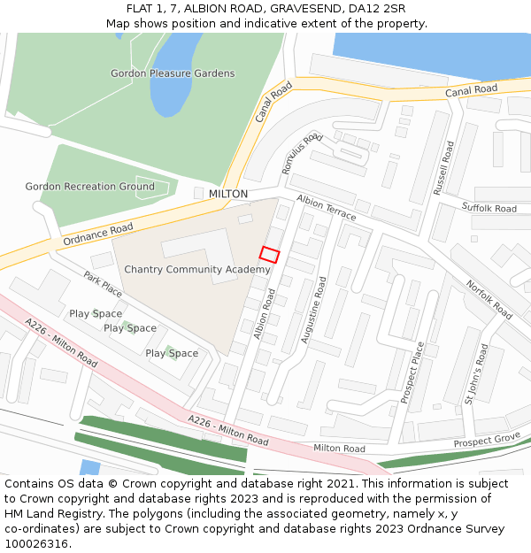 FLAT 1, 7, ALBION ROAD, GRAVESEND, DA12 2SR: Location map and indicative extent of plot