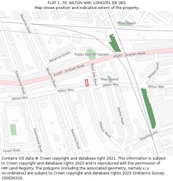FLAT 1, 79, WILTON WAY, LONDON, E8 1BG: Location map and indicative extent of plot