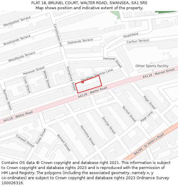 FLAT 18, BRUNEL COURT, WALTER ROAD, SWANSEA, SA1 5RS: Location map and indicative extent of plot