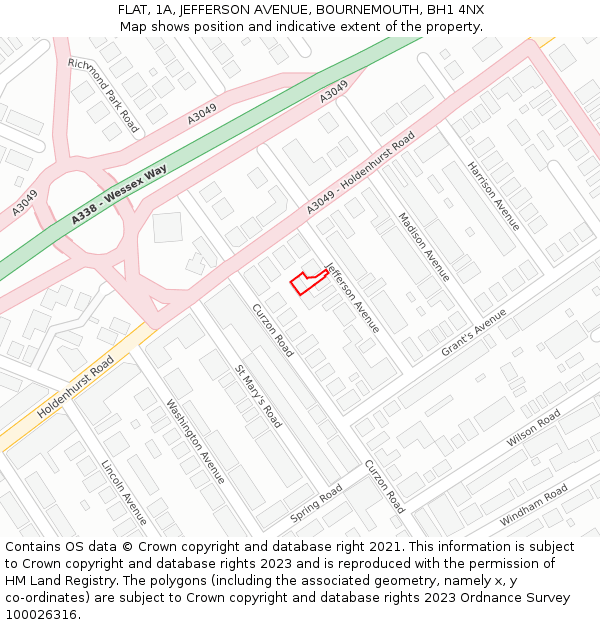 FLAT, 1A, JEFFERSON AVENUE, BOURNEMOUTH, BH1 4NX: Location map and indicative extent of plot