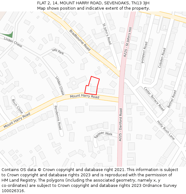 FLAT 2, 14, MOUNT HARRY ROAD, SEVENOAKS, TN13 3JH: Location map and indicative extent of plot