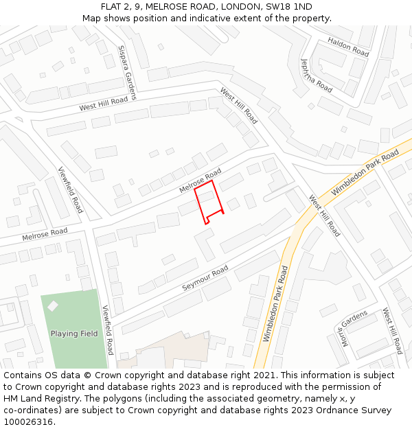 FLAT 2, 9, MELROSE ROAD, LONDON, SW18 1ND: Location map and indicative extent of plot