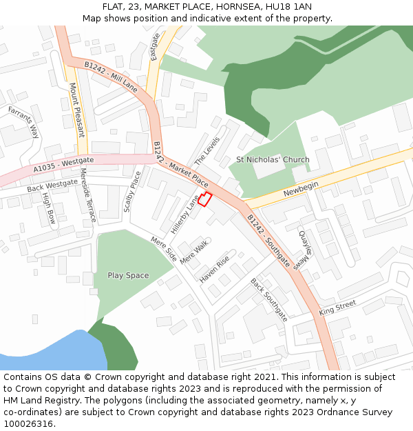 FLAT, 23, MARKET PLACE, HORNSEA, HU18 1AN: Location map and indicative extent of plot