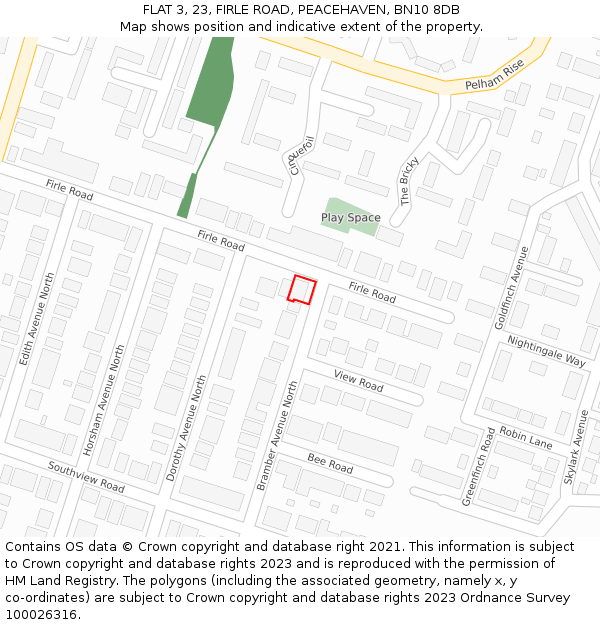 FLAT 3, 23, FIRLE ROAD, PEACEHAVEN, BN10 8DB: Location map and indicative extent of plot