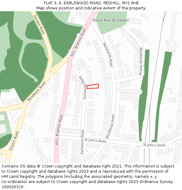 FLAT 3, 6, EARLSWOOD ROAD, REDHILL, RH1 6HE: Location map and indicative extent of plot