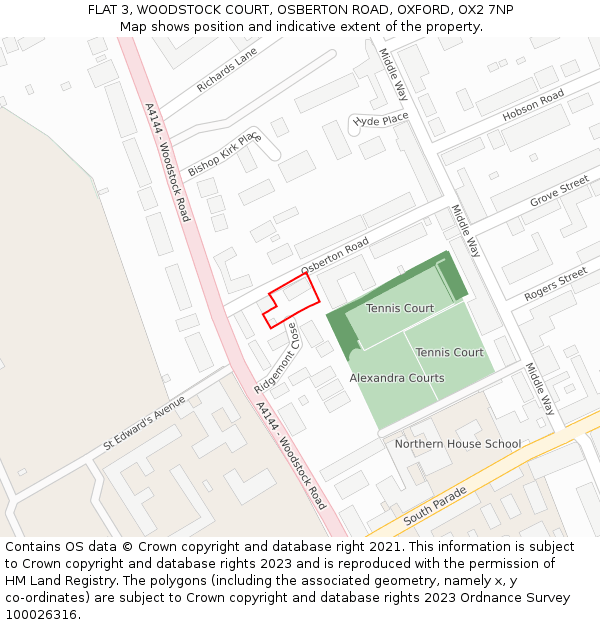 FLAT 3, WOODSTOCK COURT, OSBERTON ROAD, OXFORD, OX2 7NP: Location map and indicative extent of plot