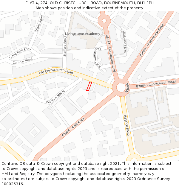 FLAT 4, 274, OLD CHRISTCHURCH ROAD, BOURNEMOUTH, BH1 1PH: Location map and indicative extent of plot