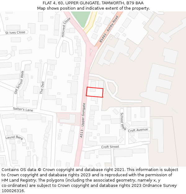 FLAT 4, 60, UPPER GUNGATE, TAMWORTH, B79 8AA: Location map and indicative extent of plot