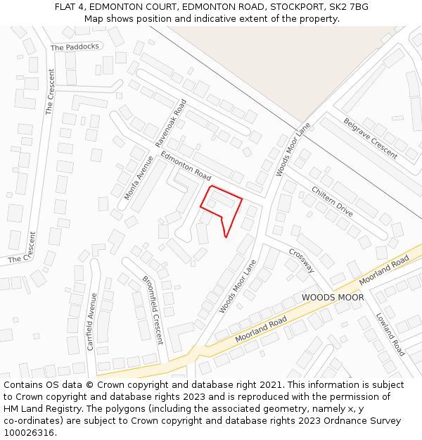 FLAT 4, EDMONTON COURT, EDMONTON ROAD, STOCKPORT, SK2 7BG: Location map and indicative extent of plot