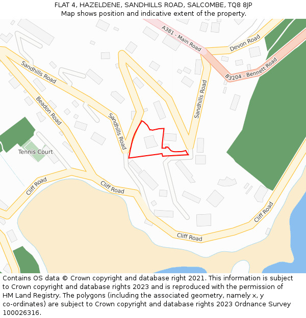 FLAT 4, HAZELDENE, SANDHILLS ROAD, SALCOMBE, TQ8 8JP: Location map and indicative extent of plot