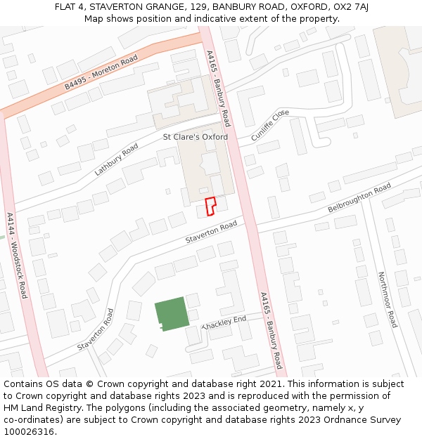 FLAT 4, STAVERTON GRANGE, 129, BANBURY ROAD, OXFORD, OX2 7AJ: Location map and indicative extent of plot