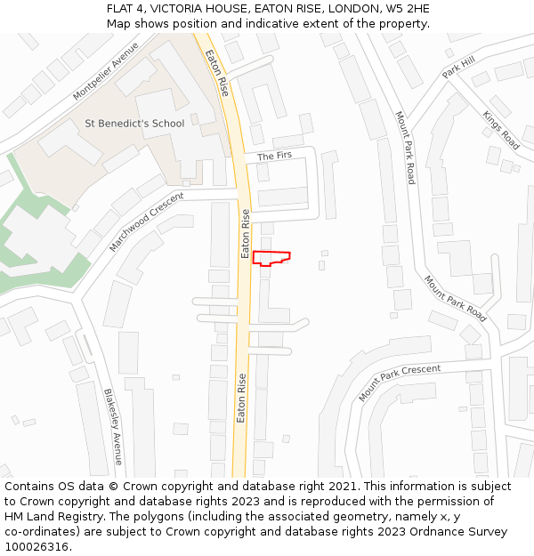 FLAT 4, VICTORIA HOUSE, EATON RISE, LONDON, W5 2HE: Location map and indicative extent of plot