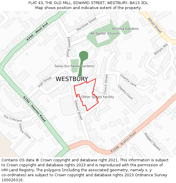 FLAT 43, THE OLD MILL, EDWARD STREET, WESTBURY, BA13 3DL: Location map and indicative extent of plot