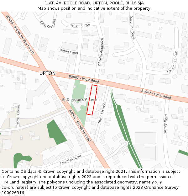 FLAT, 4A, POOLE ROAD, UPTON, POOLE, BH16 5JA: Location map and indicative extent of plot